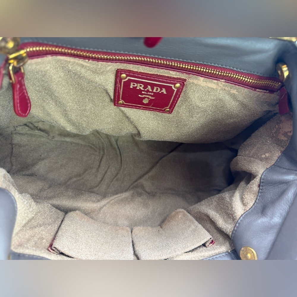 Prada Gray Satchel with Gold Accents - Picture 6 of 17
